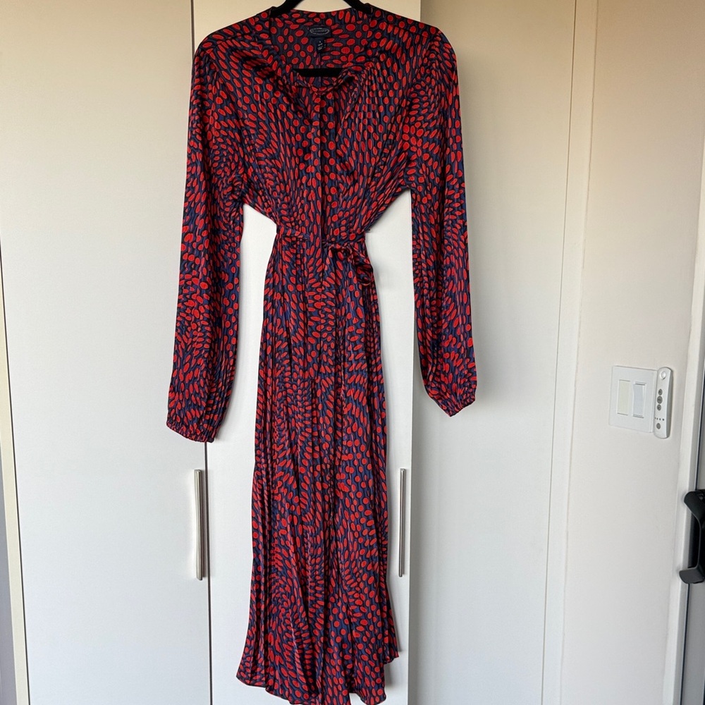Red and Blue Patterned Midi Dress